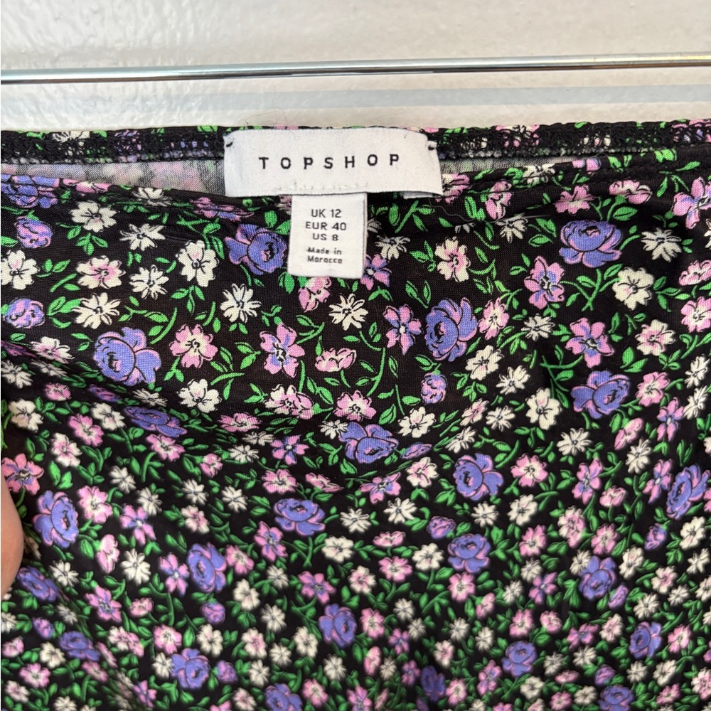 Topshop Black Skirt with Purple and White Floral Print